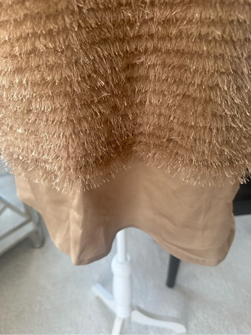 Vince Camuto tan brown textured eyelash knit, fluffy cowl neck tunic sweater